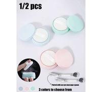 Shein Caja de embalaje de polvo de miel portátil mini, con agujeros de tamiz aislados y caja de borla de polvo, con una cuchara de crema facial transparente