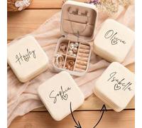 Shein Caja de joyería personalizada con nombre escrito a mano y diseño de corazón en la parte inferior, cajas de joyería beige personalizadas con nombre, ca