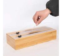 Shein Caja de madera para almacenar film transparente con cortador, dispensador de bambú para almacenar papel de aluminio y film transparente de plástico en