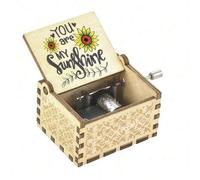 Shein Caja de música de madera vintage hecha a mano con manivela - Caja musical portátil mini y linda con diseño de girasol "Eres mi sol" - Decoración román