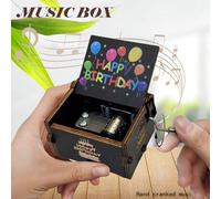Shein Caja de música de manivela de madera - Tema de feliz cumpleaños, mejor regalo para mamá, papá, amigos, colegas, hija o hijo, decoración linda, diseño