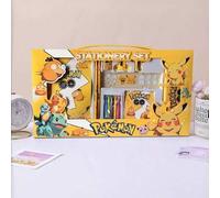 Shein Caja de regalo de artículos de papelería con el personaje de dibujos animados Pikachu de Pokémon, con lápiz, cuaderno, sacapuntas, estuche, regla y bo