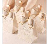 Shein Caja de regalo estilo francés vintage de color blanco crema con lazo de satén color champán