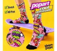 Shein Calcetines de hombre estampados de 360 grados - Calcetines de arte pop, calcetines de estilo callejero, con patrones de azul, rosa, "Wow", "Bang", sue