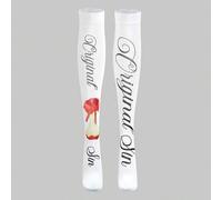 Shein Calcetines de rodilla con estampado de texto de "Pecado Original" en forma de manzana, en estilo gótico - Calcetines opacos con estampado retro de man