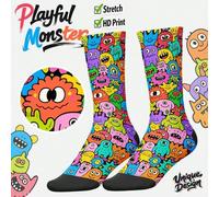 Shein Calcetines para hombres con estampado 360, monstruo divertido, patrones coloridos de dopamina, estilo rock hip hop streetwear, calcetines elásticos HD