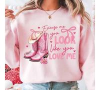 Shein Calcomanía de vinilo con transferencia de calor de 10 pulgadas con el texto "Disculpe, usted parece que me ama" y un diseño de bota de vaquero rosa, a