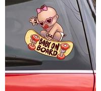 Shein Calcomanías de carro autoadhesivas de polietileno - Diseño de patinador de bebé a bordo, vinilo, señal de bebé linda y divertida para vehículos