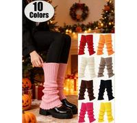 Shein Calentadores de pierna de punto acanalado en tonos pastel, cubrecalzas cálidos para mujer, para otoño/invierno, calentadores de pierna de punto para u