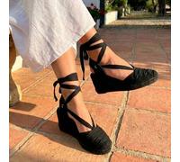 Shein Calzados soraia, Alpargatas de Cuña con Cintas de Amarrar al Tobillo para Mujer - Sandalias Tipo Espadrilles con Plataforma de Esparto de Cáñamo, Punt