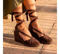 Shein Calzados soraia, Alpargatas de Cuña con Cintas de Amarrar al Tobillo para Mujer - Sandalias Tipo Espadrilles con Plataforma de Esparto de Cáñamo, Punt