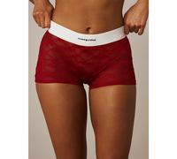 Shein Calzoncillos tipo boyshort de encaje con cintura elástica con marca, shorts de lencería semitransparentes con estampado floral
