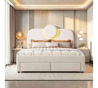 Shein Cama tapizada 140x200 cm, terciopelo, estructura de cama con banda luminosa, somier de láminas y cabecero regulable, muebles, cama tapizada sin colchó