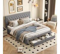 Shein Cama tapizada con somier 160x200cm, cama tapizada con somier hidráulico, cama con somier de láminas, cama con almacenaje y cajones, cama con almacenaj