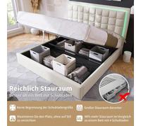 Shein Cama tapizada con somier y espacio de almacenamiento, cama doble con franja luminosa, estructura de cama de 160x200 cm, espacio de almacenamiento, fun