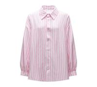 Shein Camisa a rayas rosas y blancas con mangas farol de talla grande CURVE - Cuello con escote, botones frontales, tela texturizada con corte favorecedor,
