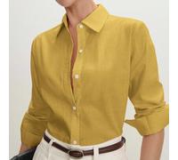 Shein Camisa amarilla para mujer con cuello, apertura frontal, botones de un solo pecho, elegante minimalista casual para ir al trabajo, citas, uso diario,