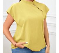 Shein Camisa blanca ajustada de talla grande con cuello mao, sin mangas, hombros caídos y mangas con volantes, de estilo chino elegante y para uso diario