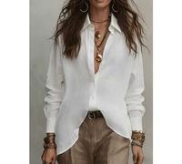 Shein Camisa blanca ligera y casual suave para mujer, camisa versátil de unicolor de moda para primavera/verano, Wilderness Direction