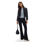 Shein Camisa casual a rayas para mujer, con 2 posiciones de rayas diferentes y ribete en color azul contrastante, perfecta para elevar tus looks diarios oto