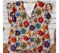 Shein Camisa casual con estampado floral geométrico para mujer, diseño minimalista adecuado para el verano y principios del otoño