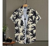 Shein Camisa casual de manga corta con estampado de palmeras de una sola hilera para hombres, ropa hawaiana para hombres, camisa de playa para hombres, cami
