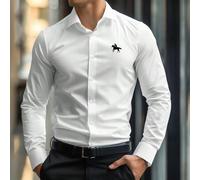 Shein Camisa casual de manga larga de negocios con estampado gráfico de hombre a caballo, regalo para novio