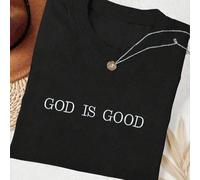Shein Camisa cómoda de color con bordado "Dios es bueno", fe cristiana sencilla, camisa de fe, camiseta de fe, camisa de grupo de la iglesia, camiseta de cu