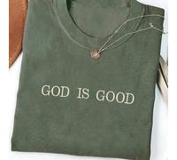 Shein Camisa cómoda de color con bordado "Dios es bueno", fe cristiana sencilla. Camiseta de fe, camiseta de fe, camiseta de grupo de la iglesia, camiseta b