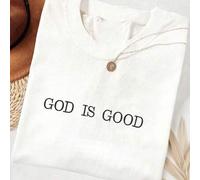 Shein Camisa cómoda de color con bordado "Dios es bueno", fe cristiana sencilla. Camiseta de fe, camiseta de fe, camiseta de grupo de la iglesia, camiseta b