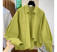 Shein Camisa con bajo asimétrico para mujer en varios colores incluyendo verde, adecuada para primavera, verano, otoño e invierno. Diseño de bolsillo con bo