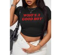 Shein Camisa corta "¿Quién es un buen chico?" | Camisa corta divertida | Camisa corta estilo Y2K | Camiseta para bebé | Camisa corta linda talla grande