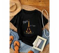Shein Camisa de 180g de algodón puro con estampado retro de la Torre Eiffel de ParÃs, camisa vintage "I Love Paris France", regalo de camiseta, ropa cómo