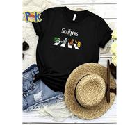 Shein Camisa de 180g de algodón puro inspirada en la portada de un famoso álbum de los Starters de Pokémon OG, ropa de calle transpirable y suave, ropa de d