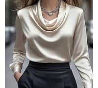 Shein Camisa de cuello alto de manga larga elegante para mujer, diseño de unicolor, apta para todas las estaciones, lavable a máquina, textura de satén, ade