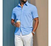 Shein Camisa de Cuello Mandarín Estilo Old Money Clean Fit para Hombres Talla Grande, Minimalista con Tapeta Oculta y Bolsillo en el Pecho