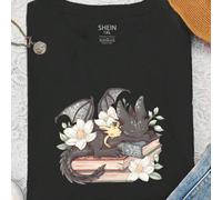 Shein Camisa de dragón de fantasía cómoda y colorida para talla grande, camisa de nerd de libro de fantasía de dragón, camisa de friki de libro de envergadu