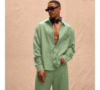 Shein Camisa de lino de manga larga oversize para hombres, solo parte superior de conjunto, primavera-verano, vacaciones, Pascua