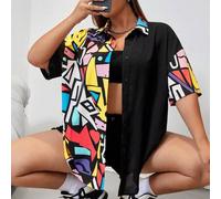 Shein Camisa de manga caída con estampado geométrico sin parte superior del camisín, verano