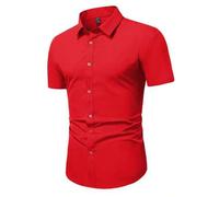 Shein Camisa de manga corta con botones de unicolor y bajo irregular para hombres