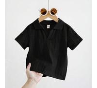 Shein Camisa de manga corta con media cartera, cuello geométrico jacquard de color contrastante para niño bebé