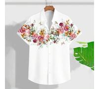 Shein Camisa de manga corta para hombre de ajuste regular con estampado floral digital integral en un diseño informal y maduro, ideal para vacaciones, veran