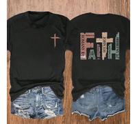 Shein Camisa de manga corta vintage cristiana con versículos bíblicos, camiseta casual con cruz, camiseta de cuello redondo de manga corta con gráfico "Orar