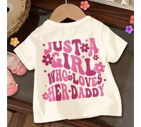 Shein Camisa de manga corta y cuello redondo informal para niña bebé con texto "Sólo una niña que ama a su papi", apropiada para el verano