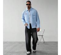 Shein Camisa de manga larga con rayas verticales y hombros caídos con bordado de Los Ángeles, estilo casual de otoño para uso diario y campus, regalo perfec