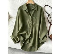 Shein Camisa de manga larga holgada de algodón unicolor casual para mujer OrangeAC con bolsillos, adecuada para ir al trabajo, estilo de primavera y otoño