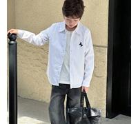 Shein Camisa de manga larga holgada informal con bordado de caballo para niño preadolescente, primavera verano