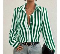Shein Camisa de mujer con botones y bloques de color contrastantes, blusa holgada a rayas para mujer, top versátil de nicho vintage adelgazante, para Año Nu