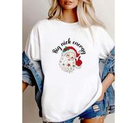Shein Camisa de Papá Noel con brillo, 180g de algodón puro, camisa de Navidad divertida, camiseta de Papá Noel con "Big Nick Energy", camisa de Navidad d