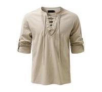 Shein Camisa de pirata medieval para hombre, disfraz de estilo steampunk victoriano, ropa de época del Renacimiento, blusa vikinga